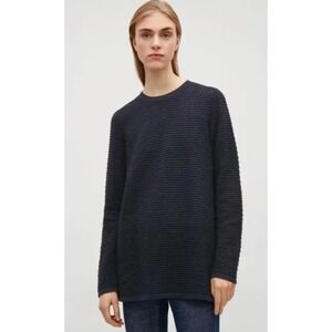 COS Sweater Women XS Black Raised Stitch Jumper Textured Knit Cotton Pullover